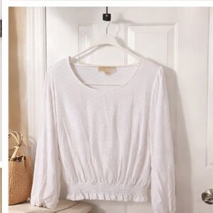 Michael Kors White Eyelet Long Sleeve Smocked Waist Top